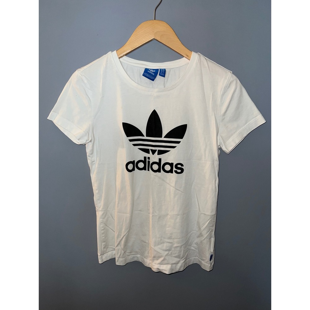 Adidas Originals Trefoil Graphic T-Shirt White Black Logo Slim Fit Small S/P